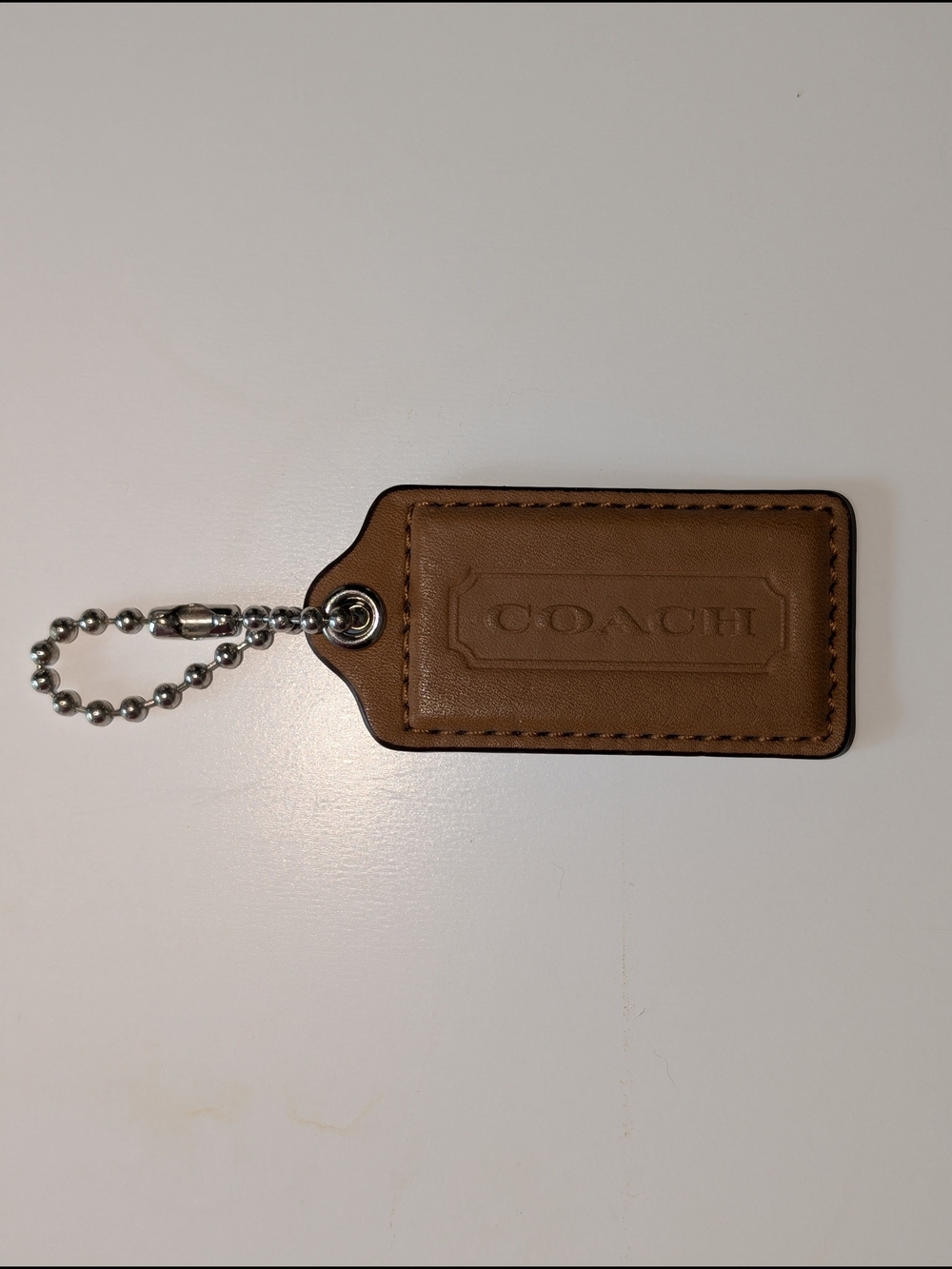 Coach Brown 2.5"  Leather Hangtag with Silver Ball Chain